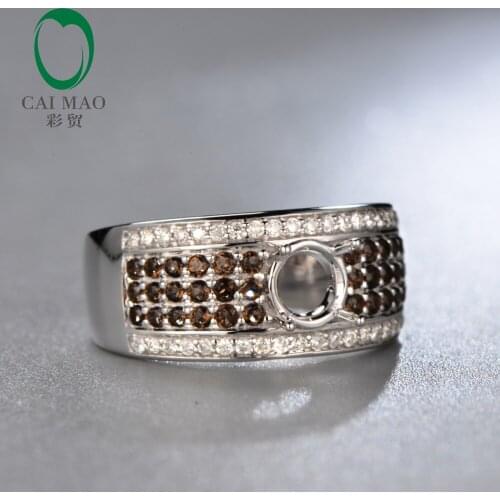 5.5mm Round shape 14K white gold Natural 0.61ct Diamond smoky topaz Engagement Ring Jewelry