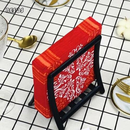 Red European-style Printed Paper Towels Colored Napkins Hotel Paper Towel Western Food Napkins Table Set Cup Flower Cloth B0191M