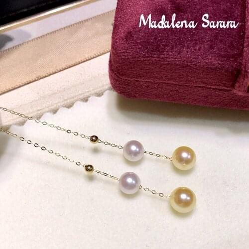 MADALENA SARARA 9mm Saltwater Pearl Earrings 18K Gold Natural White Pearl Earrings Perfectly Round
