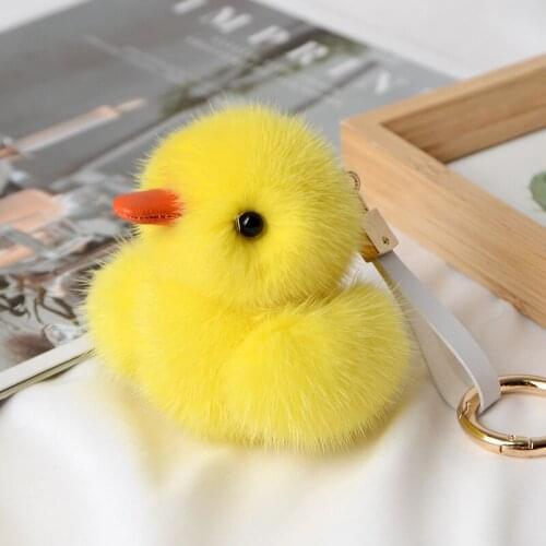 Mink fur little yellow duck fur bag pendant high-end car keychain creative gift duck doll children toy gift