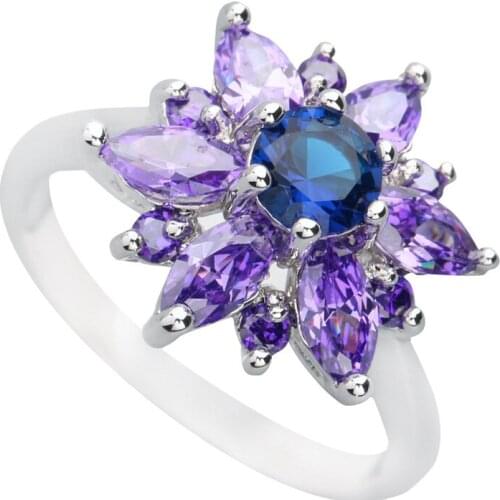 Trendy-Swiss Blue Stone 5*5mm Semi-precious Stone Silver Cool For Women Ring Q1192