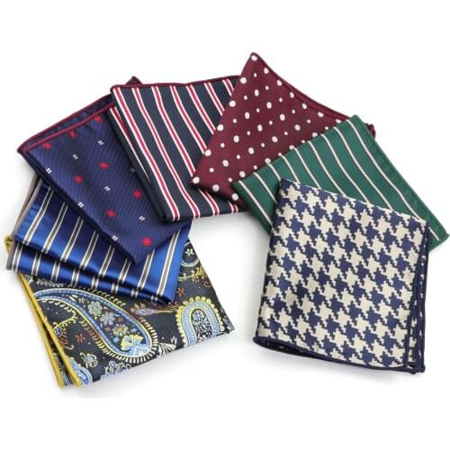 Mens Handkerchief Polka Dot Striped Woven Printing Pocket Square Hankies Business Casual Polyester Hanky NO.21-44