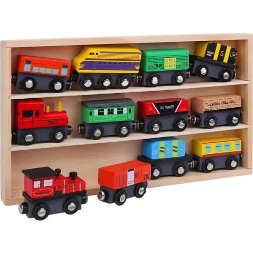 ESGOT Wooden Train Set 12 PCS Toy Magnetic Trains Engine Cars for Toddler Kids Magnet Connection Compatible Thomas