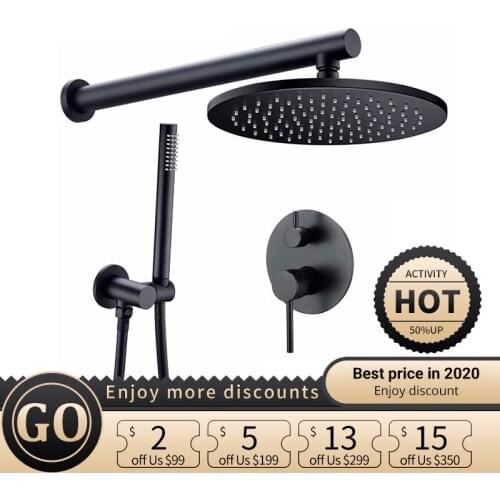 Rain Shower Faucet System Set Bathroom Bath Mixer Tap Matt Black Rose Brass Diverter Hand Held 8-16" Head Wall Arm Kit