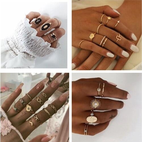 Gold Ring Set Women Bohemian Style Multi-piece Geometric Star Inlaid Zircon Rings Jewellery Wholesale Anillos Mujer