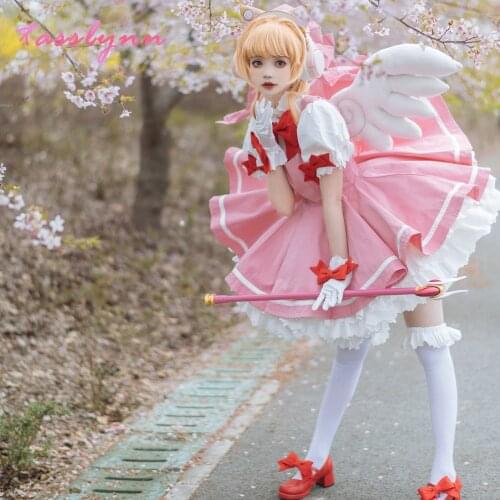 New Anime Cardcaptor Sakura Cosplay Costume Kinomoto Sakura Luxury Pink Dress Corduroy Carnival Halloween Costumes for Women