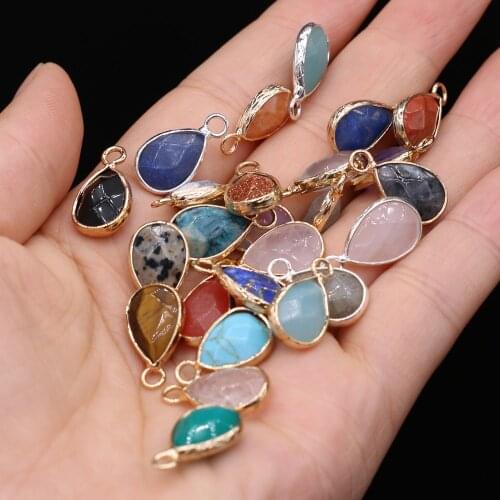Wholesale Natural Stone Pendants Gold-plated Faceted Amethysts Turquoise Opal for Jewelry Making Necklace Earrings Accessories
