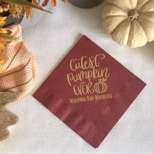 Personalized Baby Shower Napkins Cutest Pumpkin Ever s - New Pumpkin on the Way Napkins - Custom Fall Baby Shower Napkins