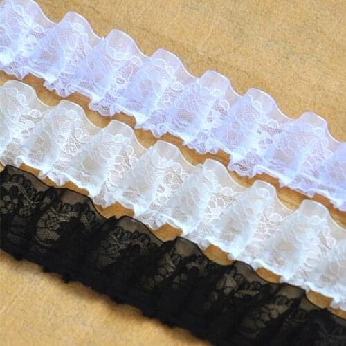 Pleated Chiffon Flower Lace Ruffled Sawing Apparel Trims Black and White Ribbons 4cm
