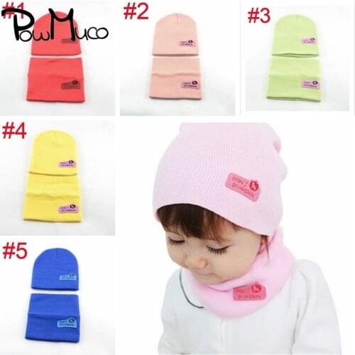 Powmuco Candy Color Baby Girls Hat and Scarf Set Autumn Winter Warm Caps Newborn Headwear Accessories Kids Photography Props