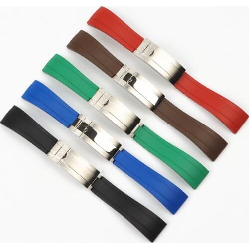 20mm Fluorine Rubber Waterproof Watchband For Role Strap Daytona Submariner Yacht-Master GMT OYSTERFLEX Mens Folding buckle