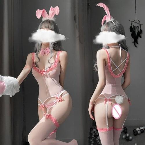 Pink Rabbit Girl Sexy Uniform Underwear with Tail Role-playing Erotic Lingerie Bunny Costumes Cosplay Sexy Halloween Costumes