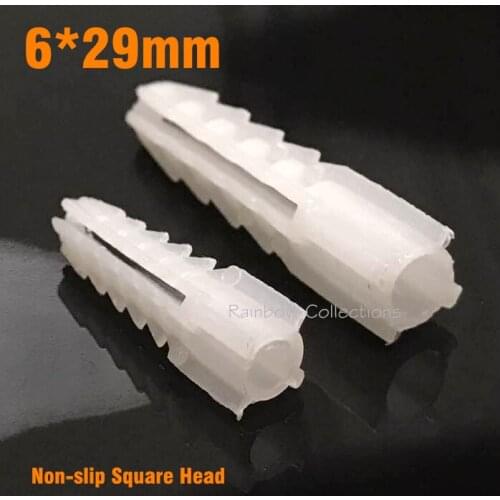 350pcs/bag 6*29mm Plastic Expansion Pipe Non-slip Square Head Self-Tapping Screw Nylon Tube bolt Wall Wood Hardware Fasteners