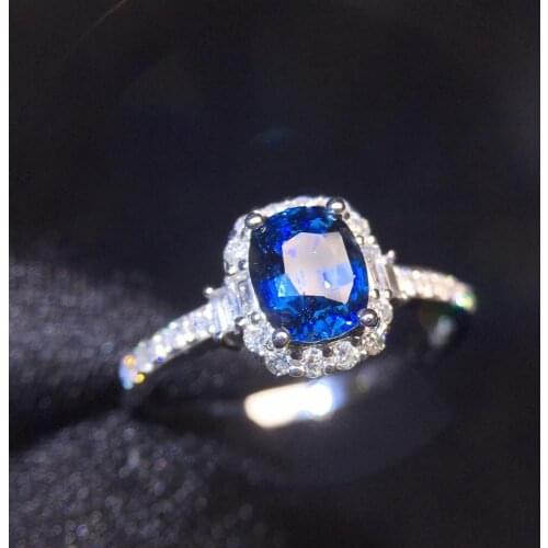 Sapphire Rings P1216 Pure 18 K Natural Royal Blue Sapphire Gemstones 1.21ct Diamonds Gems Female Ring