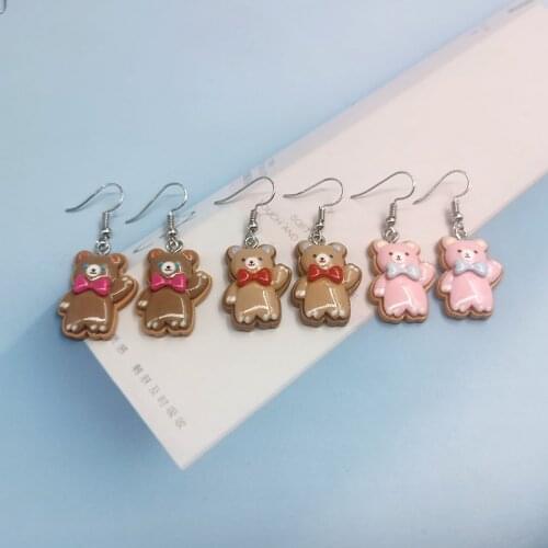 1Pair Cute Simulated Animal Bowknot Bear Drop Earrings For Women Girl Korea Funny Pendant Earings Jewelry Christmas Gift EC445
