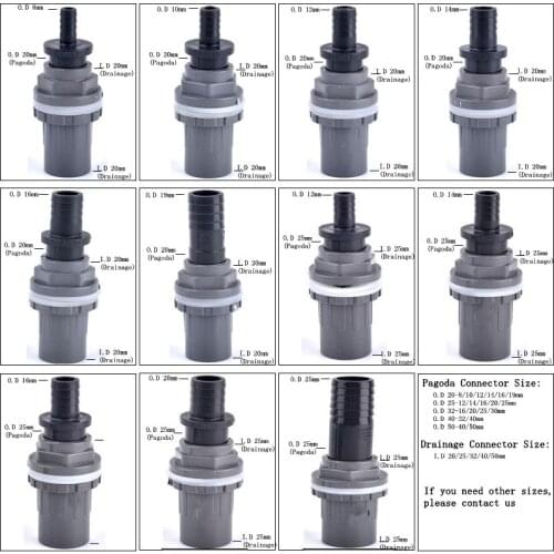O.D 20/25-8/10/12/14/16/19/20/25mm UPVC Pipe Fish Tank Joint Set Pagoda Drainage Connector Garden Irrigation Soft Hose Adapter