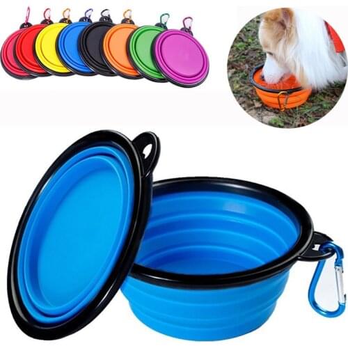 Collapsible Pet Silicone Dog Food Water Bowl Outdoor Travel Portable Folding Pet Bowl Dish with Carabiner Dog Accessories