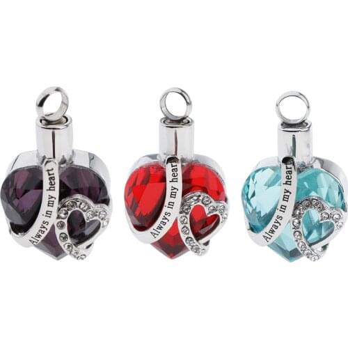 Heart Crystal Rhinestone Cremation Keepsake Memorial Pets Ash Urn Pendant