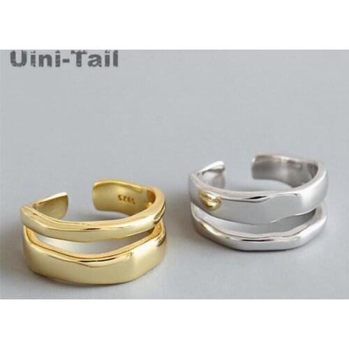 Uini-Tail Hot Sale New 925 Silver Simple Fresh Double Smooth Wave Open Ring Personality Fashion Irregular High Quality Jewelry