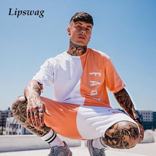 Patchwork Letter Print Tracksuits Men Summer Fashion Two Piece Sets Casual Mens Clothes Short Sleeve O-Neck Tops And Short Suits