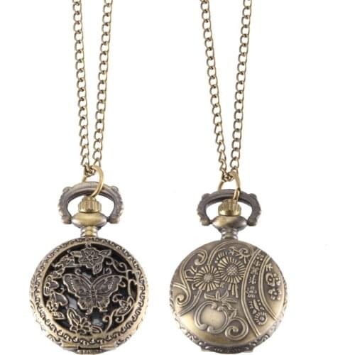 Vintage Pocket Watch Bronze Color Quartz Watch Cool Chain Hollow Butterfly Trees Watches LXH