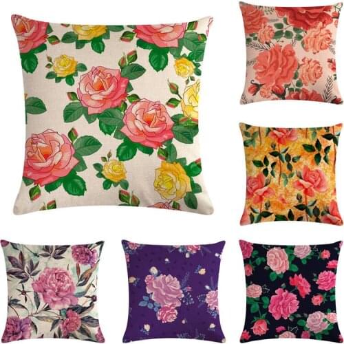 Vintage Style Oil Painting Flowers Cushion Covers European Retro Birds And Flowers Art Cushion Cover Beige Linen Pillow Case