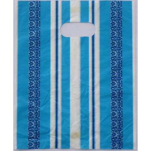 Hot sale 100pcs/bag 25*35cm Blue stripes pattern Plastic Jewelry Gift bag Beautiful Plastic Shopping Bags Recyclable 2511