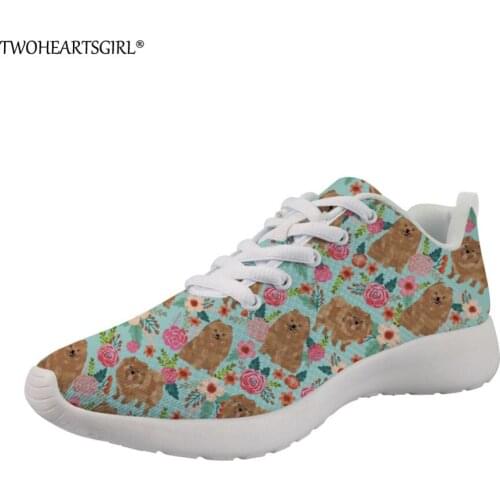 Twoheartsgirl Pomeranians Prints Flats Shoes for Woman Casual Nurse Comfortable Breathable Shoes Women Mesh Sneakers Zapatos