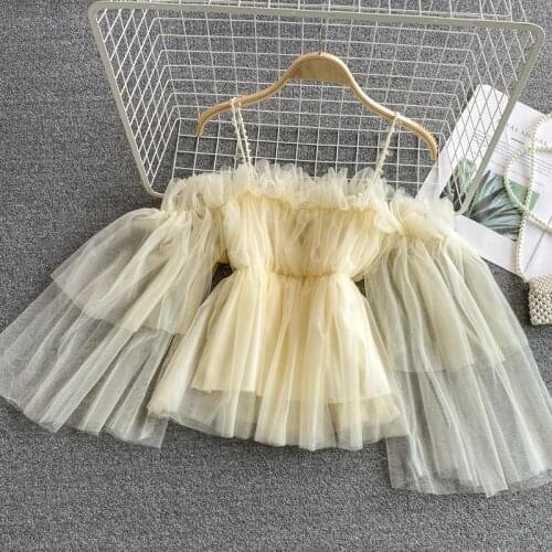 Summer new pure color net yarn crop top One-shoulder temperament age reduction strapless crop tops tops women Tube top 2021