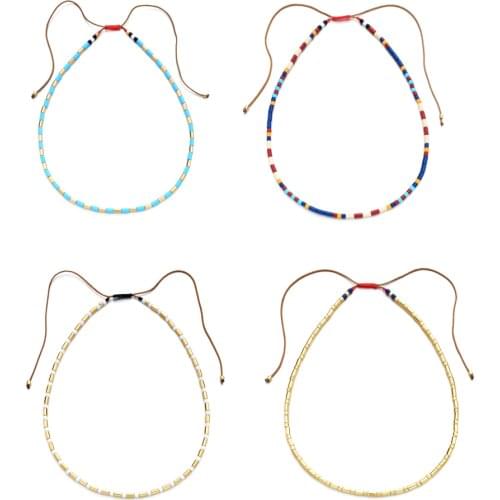 ZMZY Bohemian Female Colorful Beads Rope Choker Necklace Statement Collar Clavicle Chain Necklaces for Women Jewelry