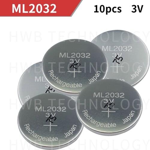 10PCS/LOT New Original ML2032 3V Rechargeable lithium battery button cell button batteries (ML2032)