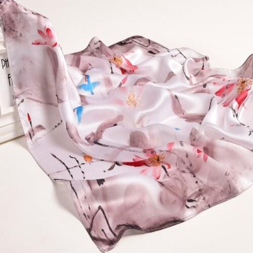 100% Real Silk Square NeckScarf ladies Floral Print Pure Silk Neckerchief Luxury Bandana Silk Hair Scarf Handkerchief For Women