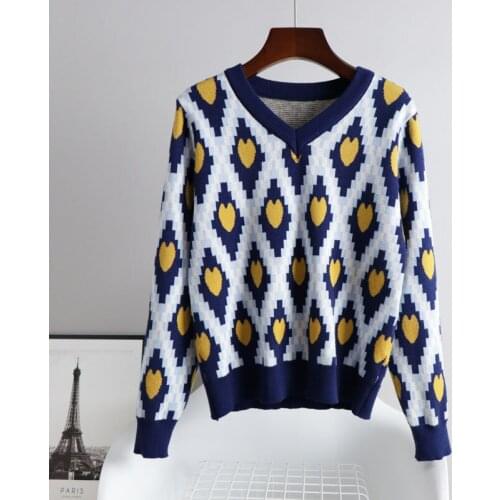 2020 Winter Sweater Women Knitted Pullover Long Sleeve Jumper Women Christmas Sweater V Neck S M L XL