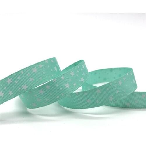 5 Yards/lot 5/8'' (15mm) Cyan Printing Star Grosgrain Ribbon Hair Bow Party Christmas Wedding Decoration DIY Sewing Craft