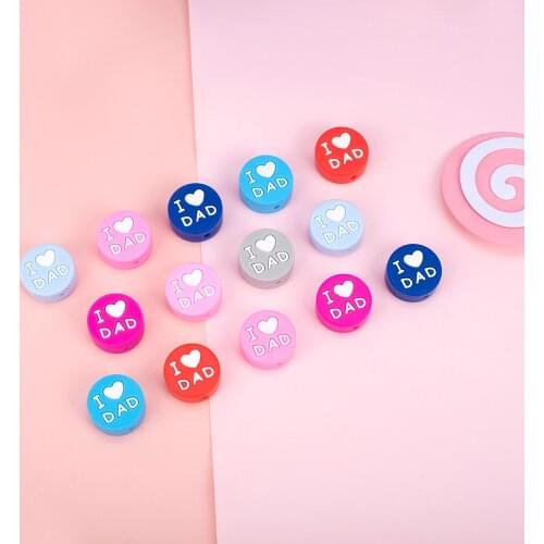 Sunrony 50pcs I Love Dad Silicone Beads Round Baby Teething Beads DIY Pacifier Clips Bead Teething Toys Rodent Baby Products