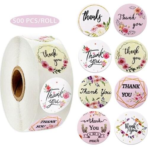 500pcs/Roll 8 Designs Floral Thank You Sticker Seal Labels Christmas Gift Decoration Sticker for Package Stationery Sticker
