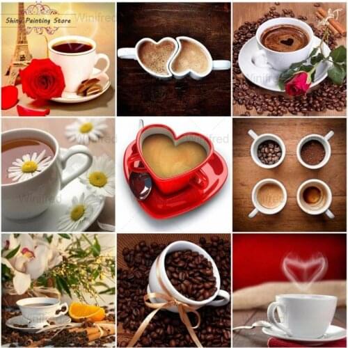 Diamond Painting Cross Stitch Coffee Cup Picture Of Rhinestones Full Square Round Drill Diamond Embroidery Kit Cafe Home Decor