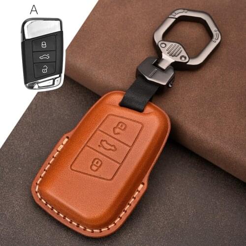 Car Smart Key Fob Chain Case Cover Genuine Leather For VW PASSAT B8 Arteon Atlas New Jetta Skoda Kodiaq Superb A7 Accessories