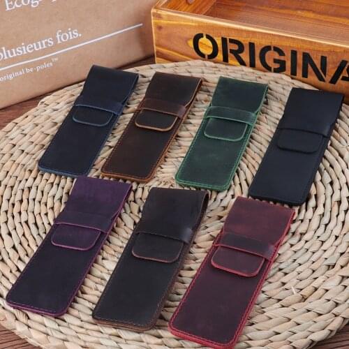 Genuine Leather Pen Case Handmade Fountain Pen Pouch Pencil Holder Portable Pen Protective Sleeve Cover for Office School