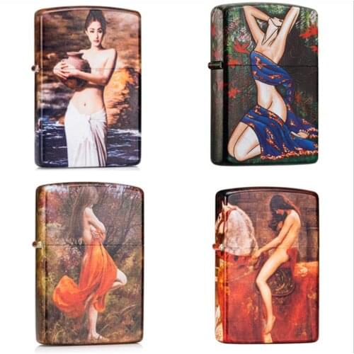 Zorro Kerosene Lighter Pure Copper Color Printing Beautiful Girl Classic Picture Collection Business Gift