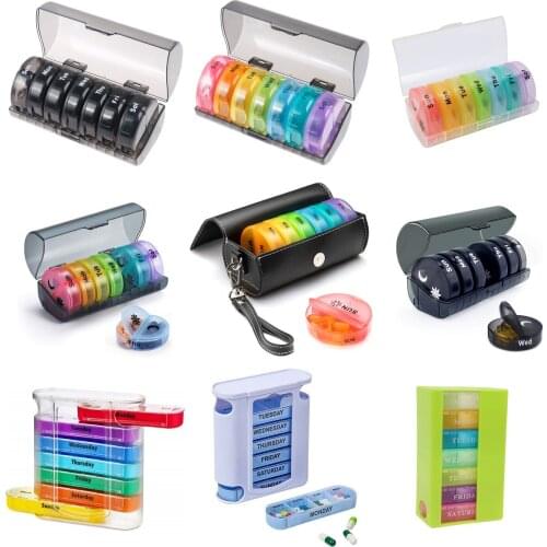 7Days Pill Box Travel Weekly Medicine Organizer Case Round Container Day And Night Marking Pill Sorting Vitamin Supplement