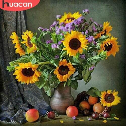 HUACAN 5d Diamond Painting Sunflower Mosaic Vase DIY Diamond Embroidery Cross Stitch Flower Handicraft Home Decor
