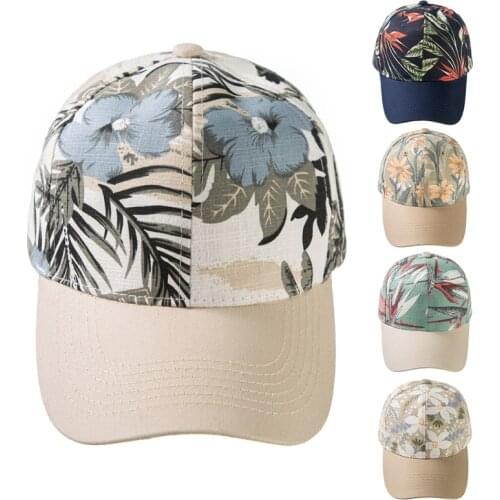 Women Men Summer Bohemian Cotton Baseball Cap Colorful Tropical Leaves Floral Print Sunscreen Adjustable Trucker Hat