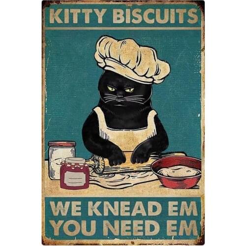 Kitchen Retro Metal Tin Sign Biscuits Vintage Poster Plaque Cat Sign for Home Restaurant Kitchen Wall Decor - Best Family Gift