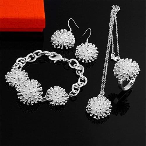 Hot charm 925 sterling Silver beautiful Firework Pendant necklace earring bracelet ring Jewelry set for women fashion party Gift