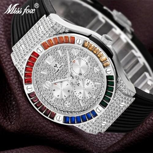 MISSFOX High Quality Rubber Strap Watch Men Quartz Top Luxury Brand Watch Man Stainless Steel Relogio Masculino Watch For Men