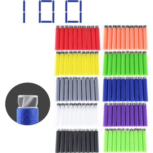 Pack of 100 Dart Refills Flat Soft Head Hollow Foam Bullets for Nerf Toy Gun Fluorescence 7.4c*1.3cm 10 Colour