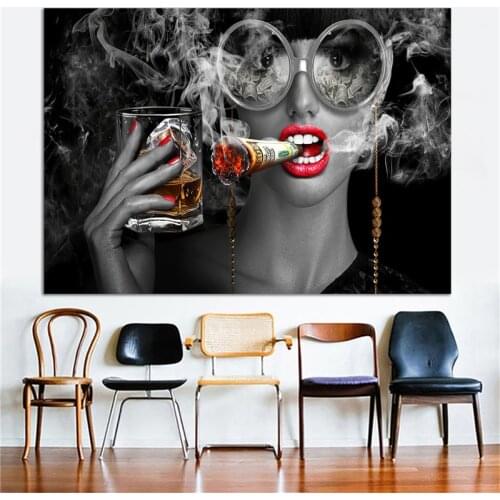 USD dollars wall art pictures modern black smoking girl canvas posters prints canvas painting quadro decoration home decor art
