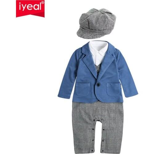 IYEAL Newest Baby Boy 1st Birthday Romper With Hat Toddler Boys Clothes Children Infant Jumpsuits Little Baby Gentleman Suit