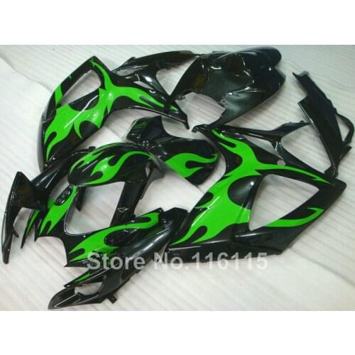 Fairing kit fit for Suzuki GSXR 600 750 K6 K7 2006 2007 green flames black fairings set GSX-R600 GSX-R750 06 07 S4-1